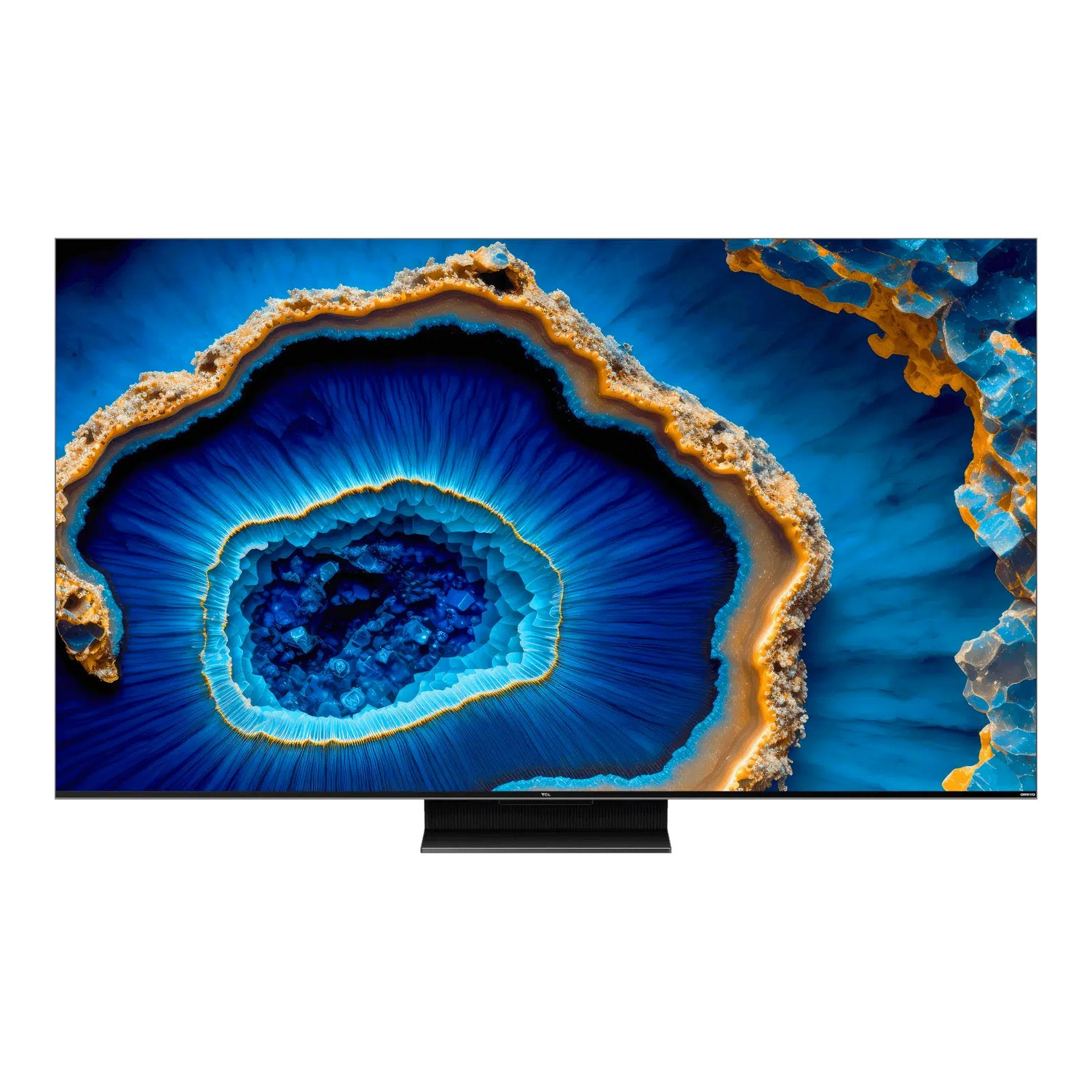 Un grand écran de télévision moderne affichant une image abstraite d'une géode.