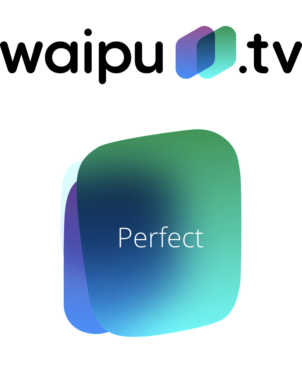 Waipu.tv-Logo mit einem blau-grünen Farbverlaufsquadrat und dem Wort 'Perfect' auf weißem Hintergrund.