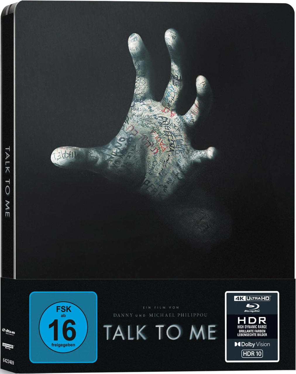 Blu-ray-Hülle für 'Talk to Me', Hand mit Wörtern.