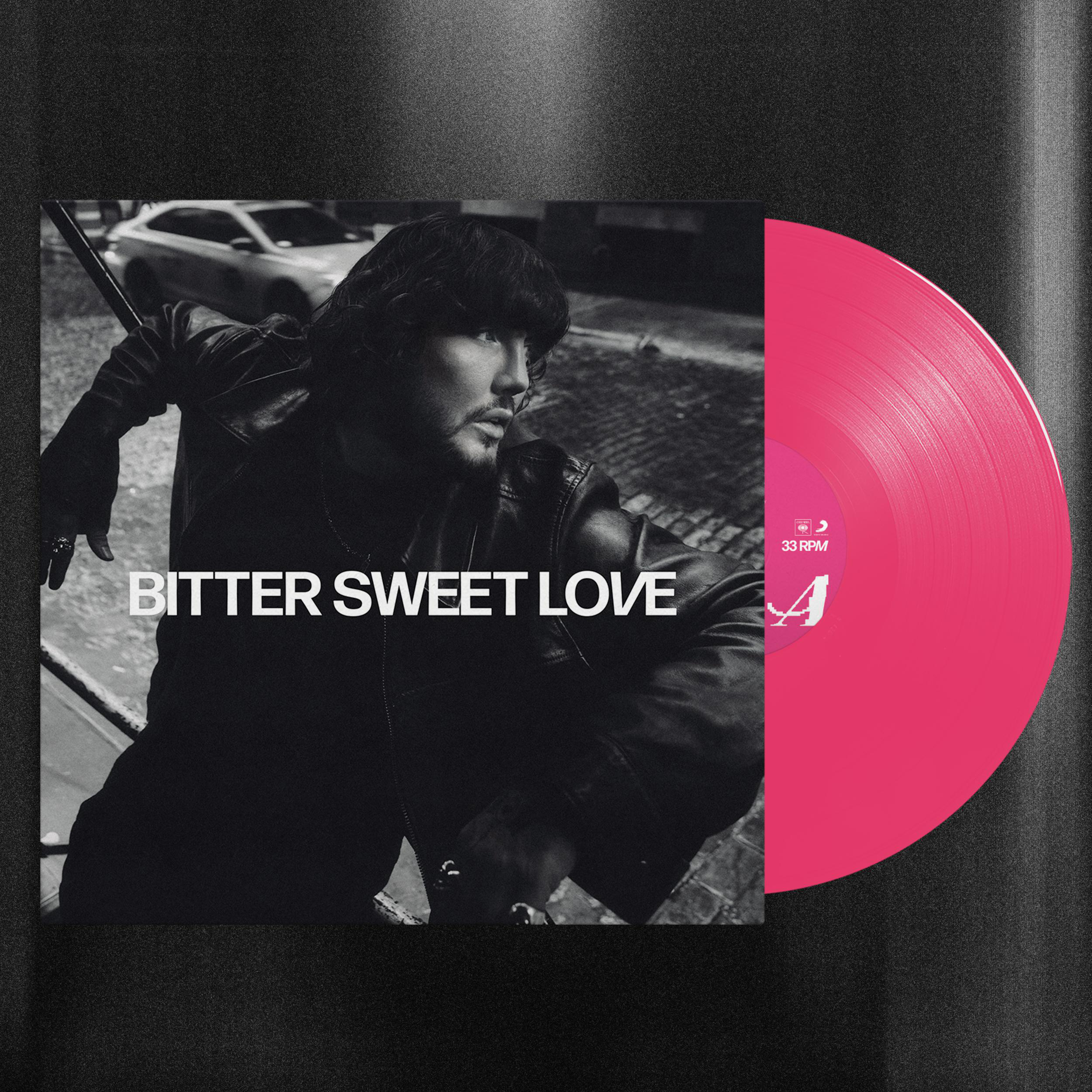 Vinyl-Schallplatte mit Albumcover, das einen Mann und den Text 'BITTER SWEET LOVE' zeigt.
