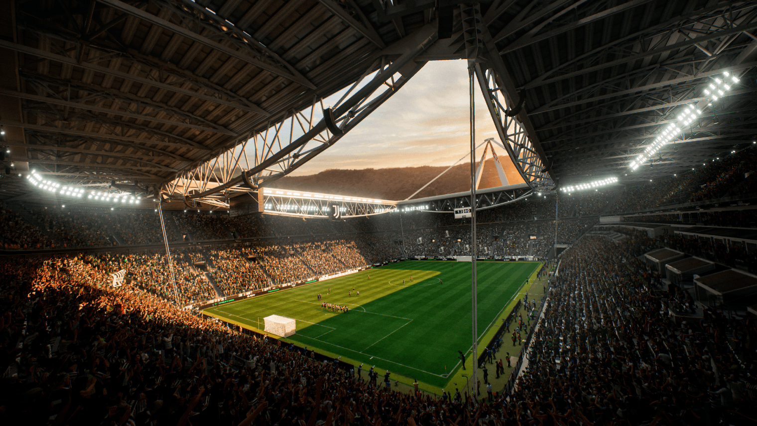 Estadio con un campo verde brillante.