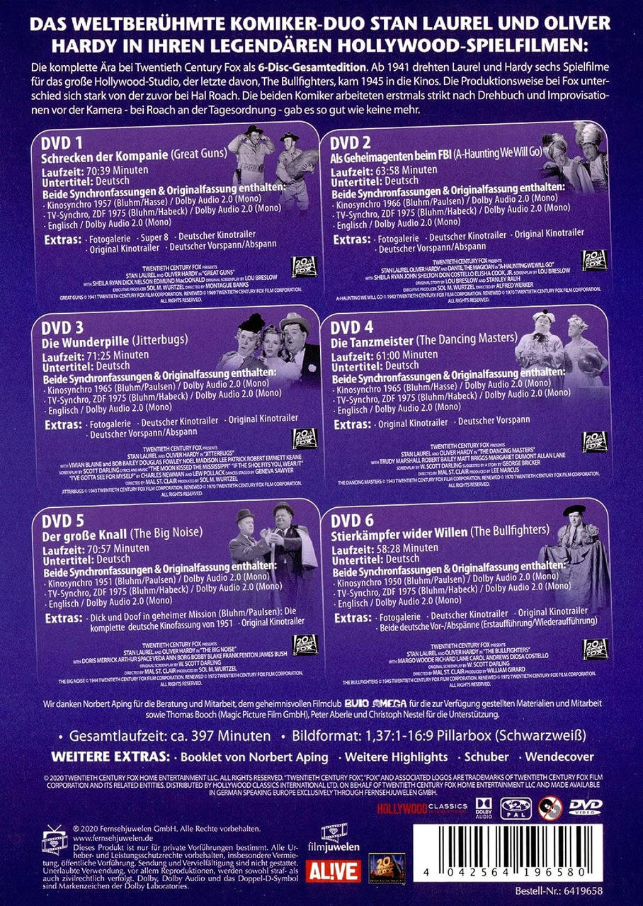 DVD-Box-Set mit Laurel- und Hardy-Filmen, mit verschiedenen Filmtiteln.