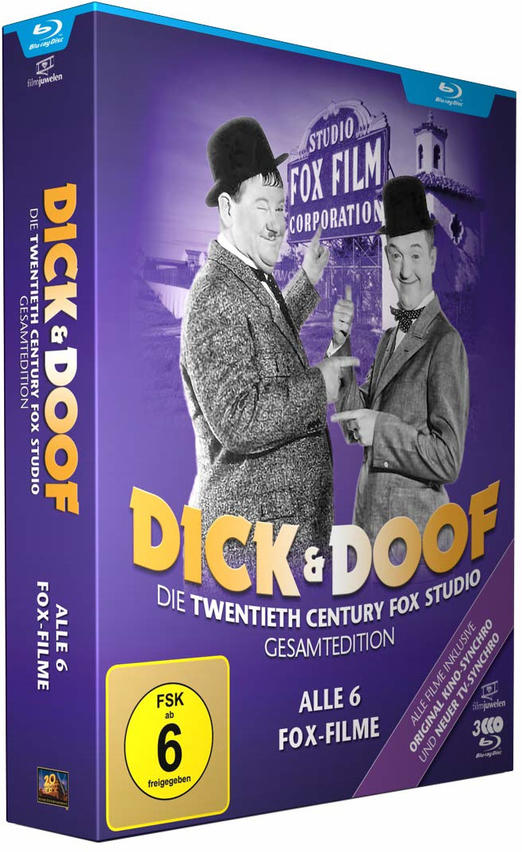 Eine DVD-Box zeigt Laurel und Hardy auf dem Cover.