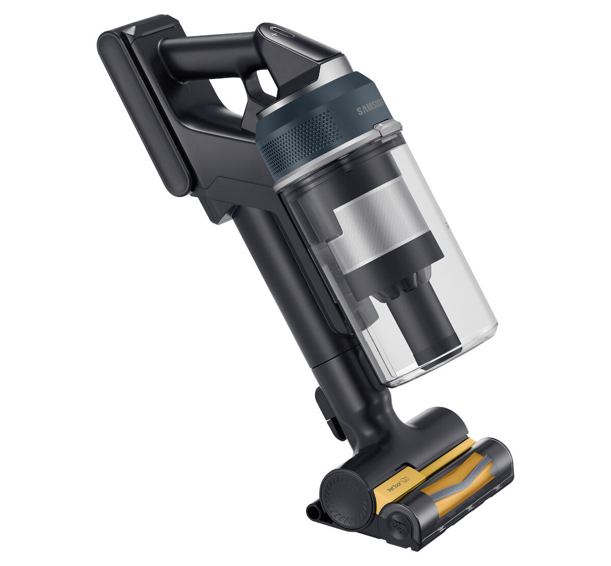 Czarno-szary odkurzacz ręczny na białym tle.