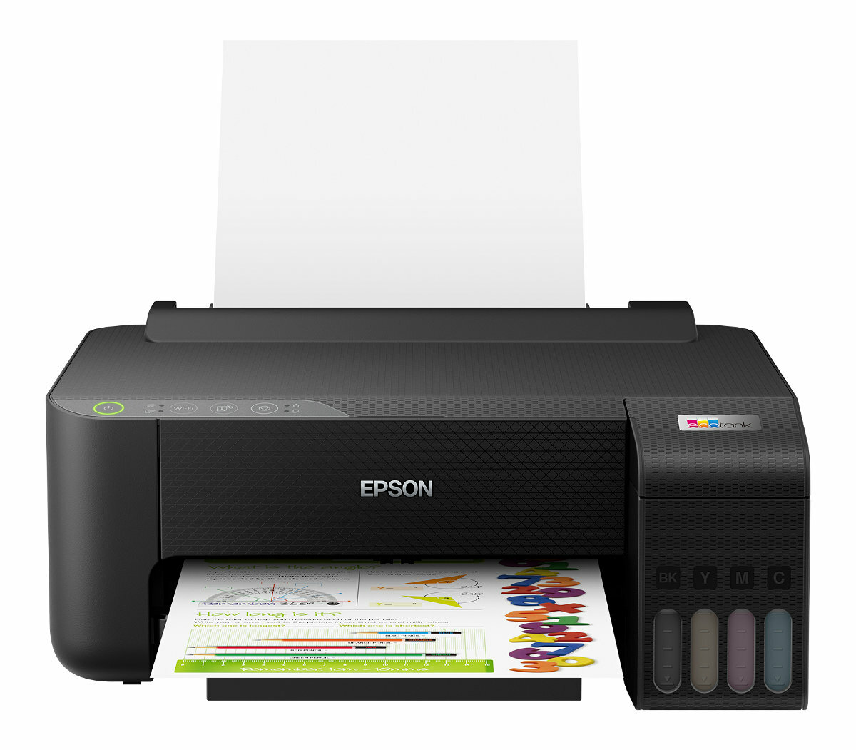 Czarna drukarka Epson z papierem, który drukuje wykres.