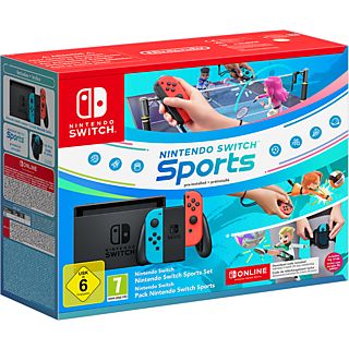 Consola - Nintendo Switch, 6.2", Joy-Con, Azul y Rojo Neón + Juego Switch Sports (preinstalado) + Cinta para pierna + Suscripción 3 meses online