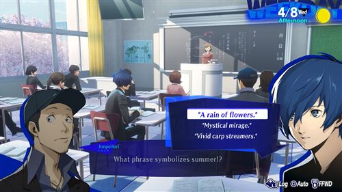 Escena de anime de estudiantes en un aula con una cita sobre el verano.