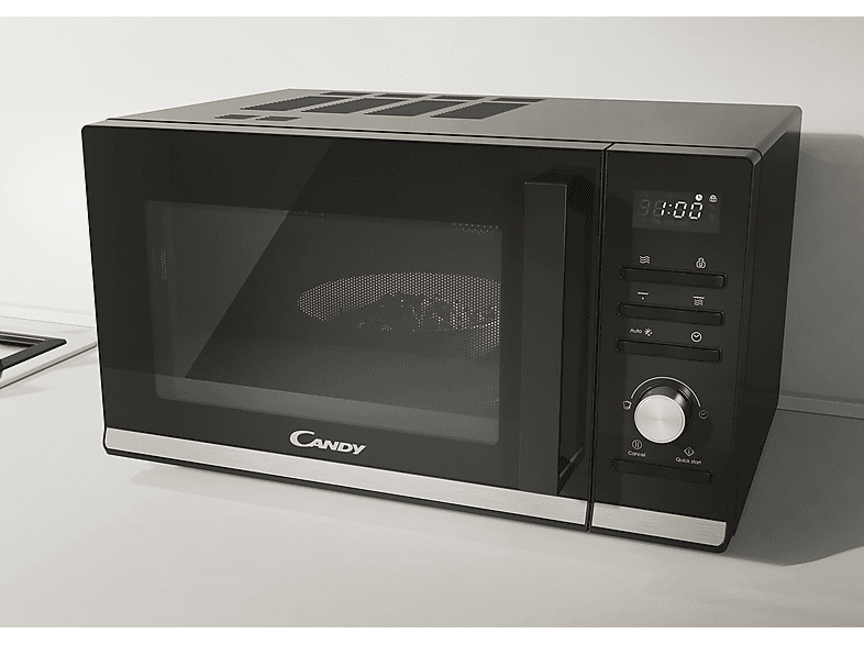 Candy Moderna CMGA23TNDB, Microondas con Grill, 23L, 900W, 6 Niveles de Potencia, Digital, 8 Funciones, Bloqueo Seguridad, Plato 27CM, Grill Rack, Autolimpieza, App hOn, Negro