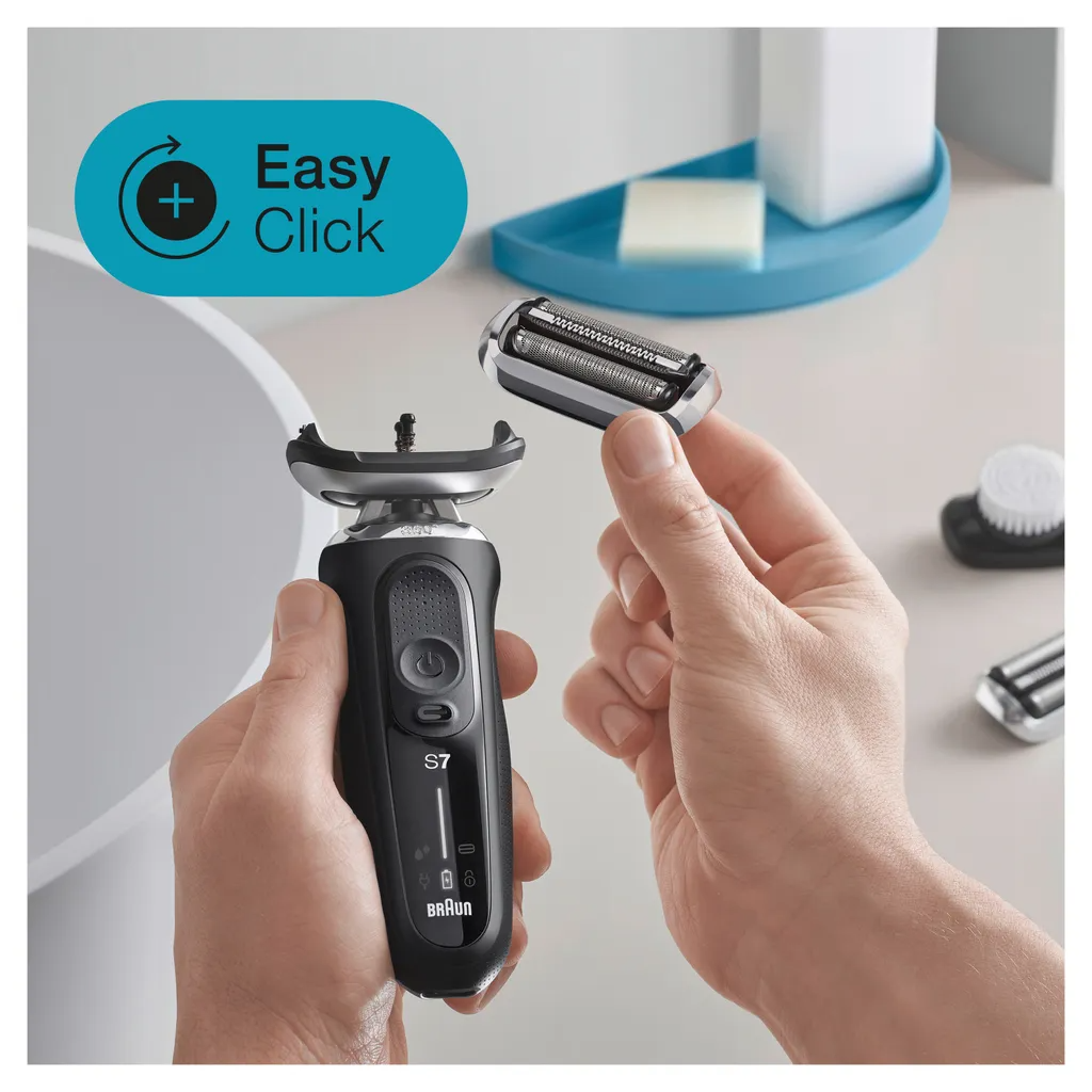 Közelkép diagram a trimmer pengéről, számozott részekkel és a 'flex' szóval.