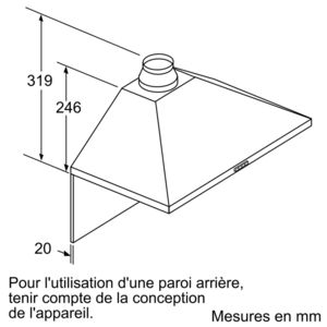 Technische tekening van een afzuigkap met afmetingen in millimeters.