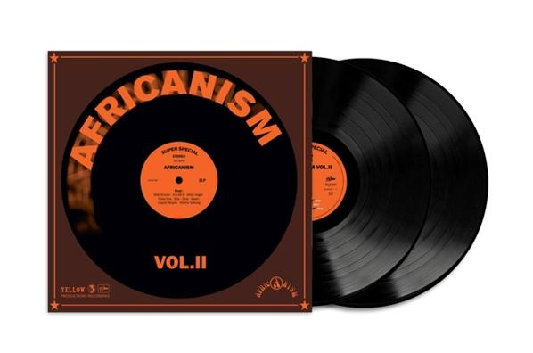 Albumcover: Zwei schwarze Schallplatten und das Albumcover mit Text "AFRICANISM VOL. II".