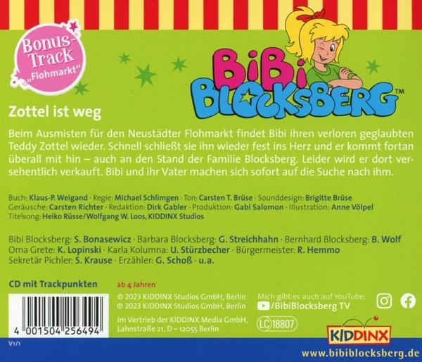 Ein Buchcover mit einem Cartoon-Mädchen und Text auf Deutsch: 'Bibi Blocksberg'.