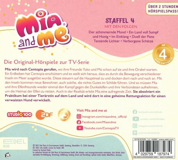 Mia and Me DVD-Hülle, farbenfrohes Design mit Bildern und Text auf Deutsch. Titel: Staffel 4.