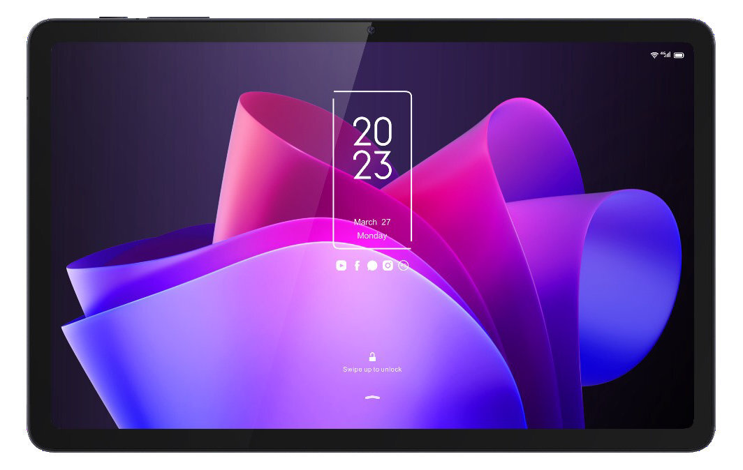 Czarny tablet wyświetlający ekran blokady z datą 2023.