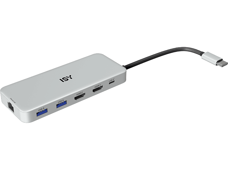ISY IAD 3000 USB-C Multiport Adapter, USB-C 3.1, HDMI 2.0 4K60p, PD 3.0 100W, Aluminium, Silber