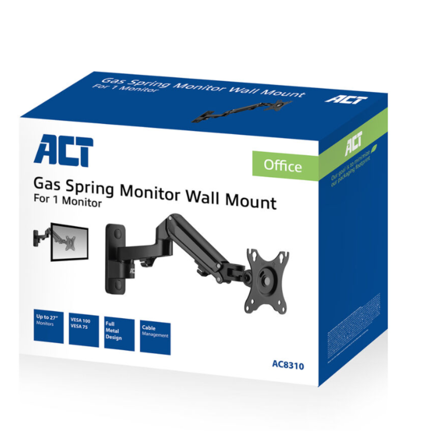 Doos voor een gasveer monitor wandmontage. De doos bevat een afbeelding van het product.