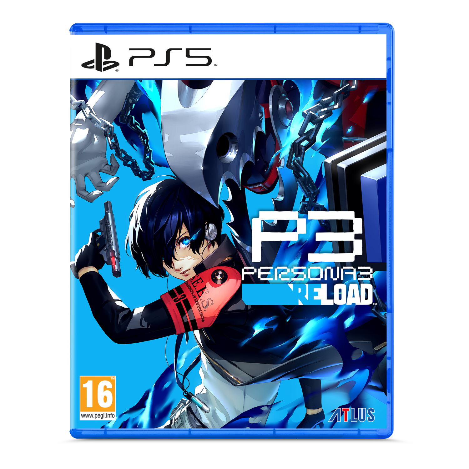 PS5 game cover van Persona 3 Reload. Een personage houdt een pistool vast.