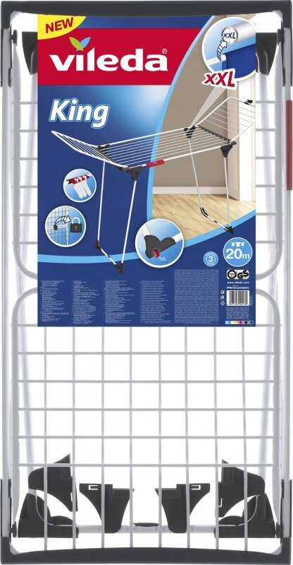 Biała i szara suszarka do ubrań z ubraniami.