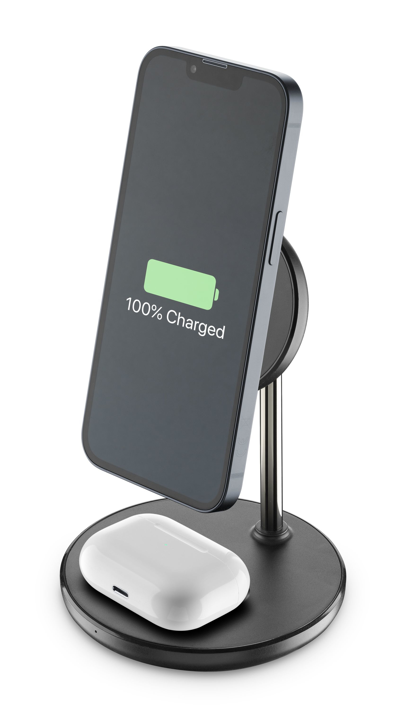 Ein Smartphone in einer transparenten Hülle mit Seitenansicht. Die Rückseite hat eine Dual-Kamera.