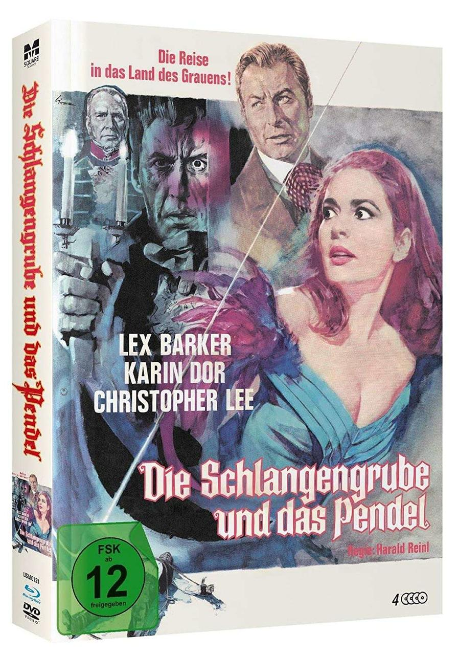 DVD-Hülle des Films 'Die Schlangengrube und das Pendel' mit Schauspielern und einem gotischen Schloss.