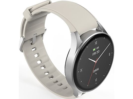 HAMA 8900 - Smartwatch (Largeur du bracelet : 2,2 cm, silicone, Argent/Beige)