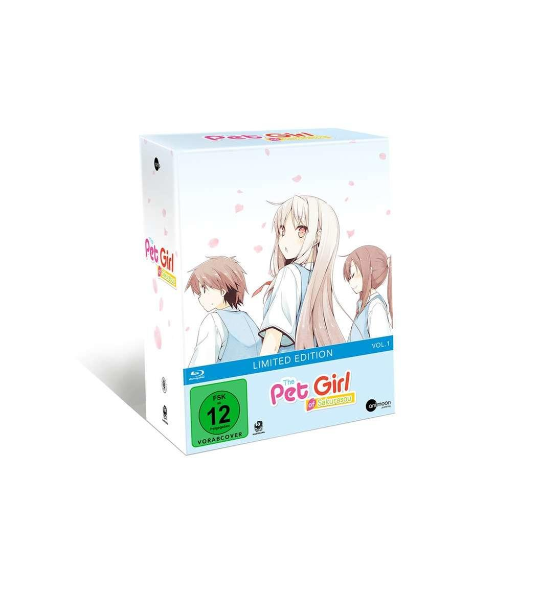 Box-Art für 'The Pet Girl of Sakurasou'. Zeigt drei Charaktere, weißen Hintergrund und Details zur Limited Edition.