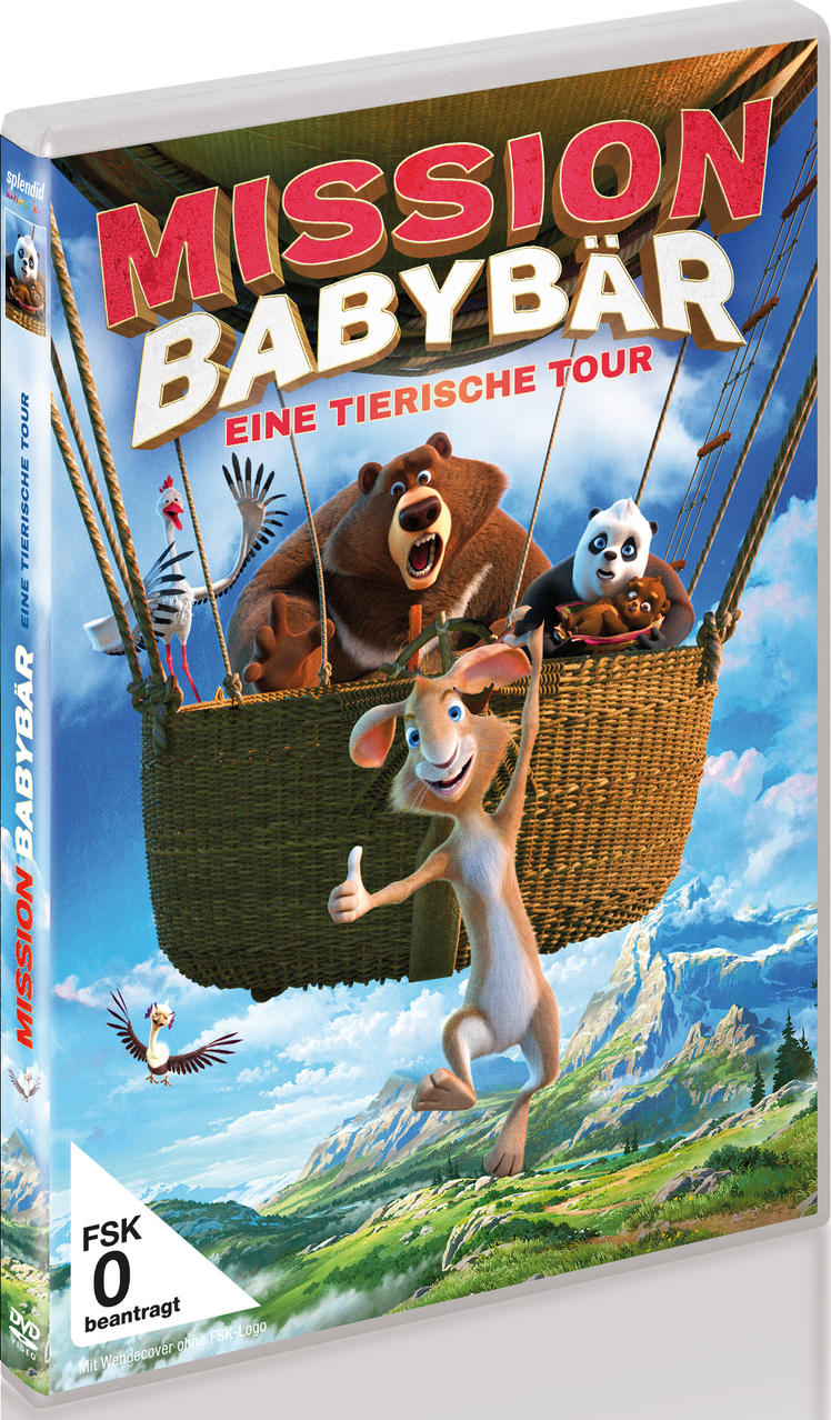 Mission Babybär DVD-Cover, Cartoon-Bär in einem Heißluftballon.