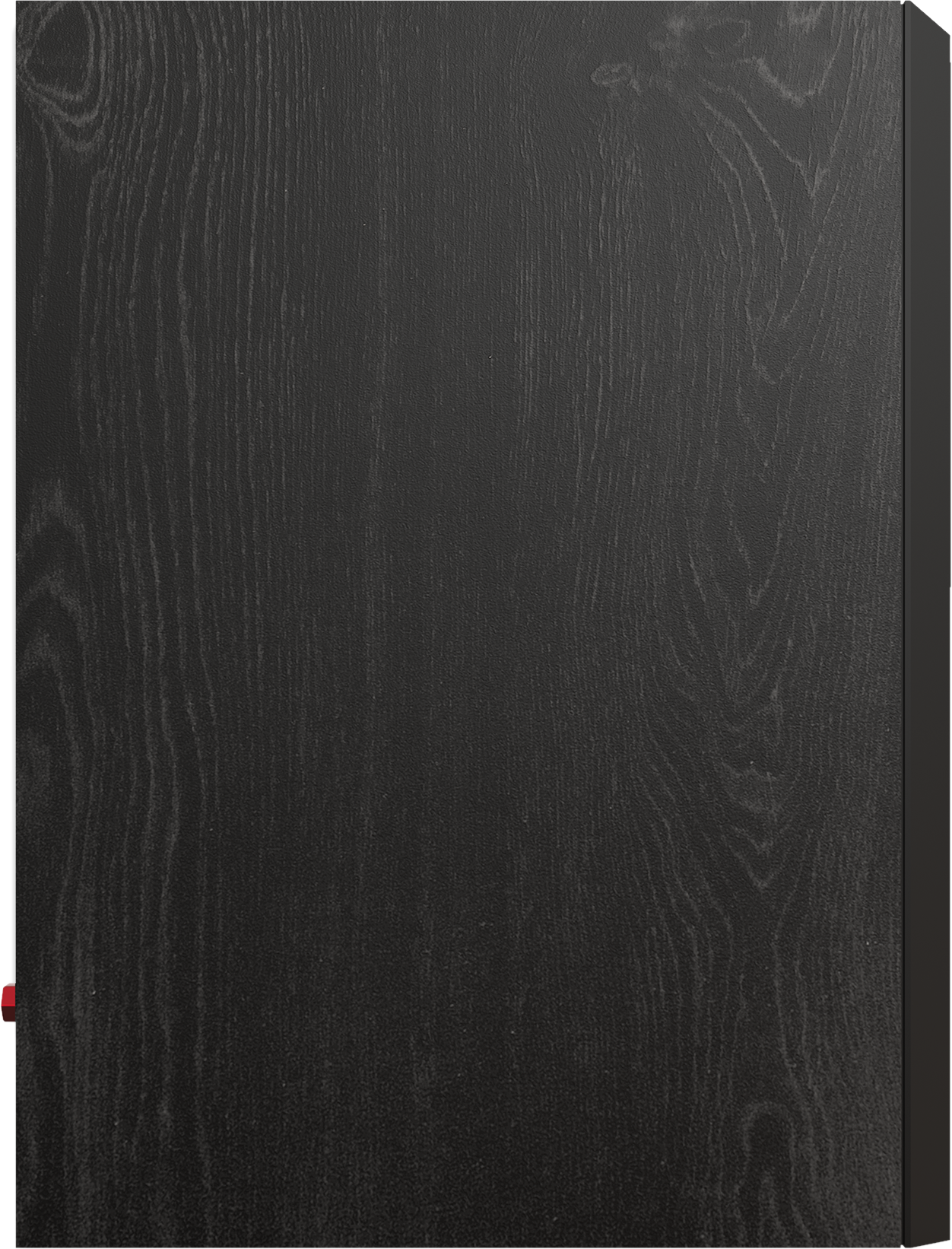Pannello di legno con venature scure e strutturate. Il legno ha una finitura nera.