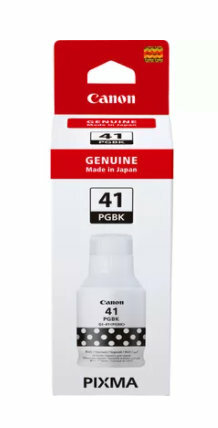 Pudełko z wkładem atramentowym Canon, białe z czarnym tekstem, czerwona góra, białe tło.