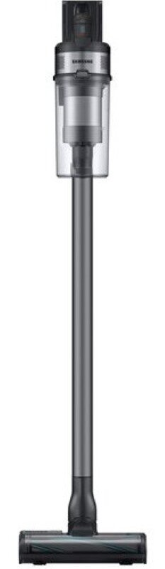 Srebrno-czarny bezprzewodowy odkurzacz pionowy Samsung.