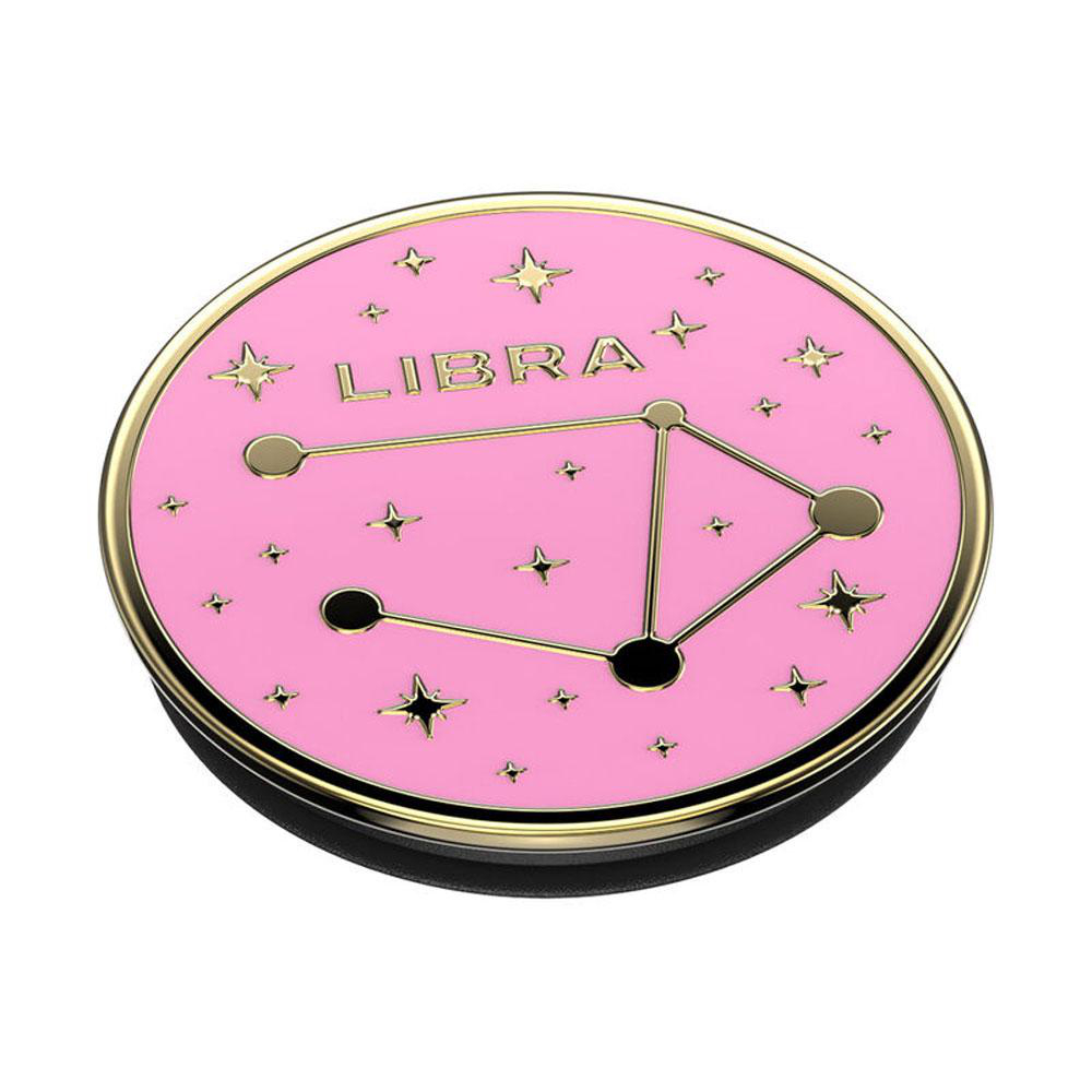 Rosa Waage PopSocket mit goldenen Akzenten. Weißer Hintergrund, Astrologie-Thema.