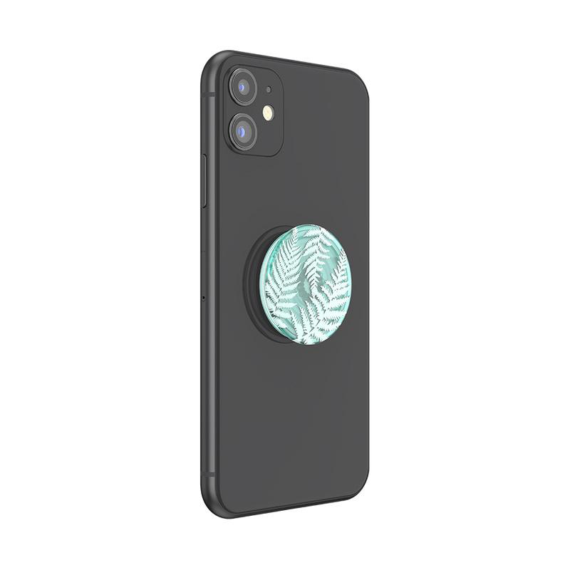 Schwarzes Telefon mit einem PopSocket mit Farn-Design.