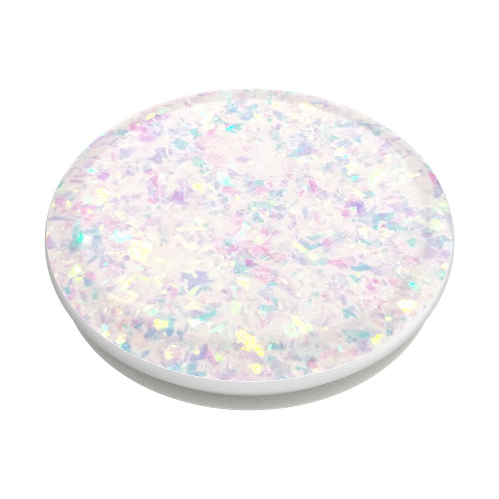 Runder, weißer PopSocket mit schillerndem Glitzer.