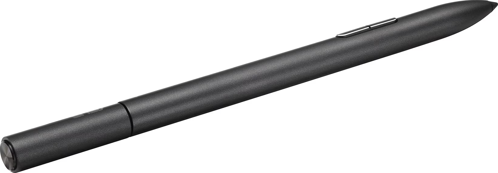 Stylet gris foncé. Le stylet est lisse et a un bouton en haut.