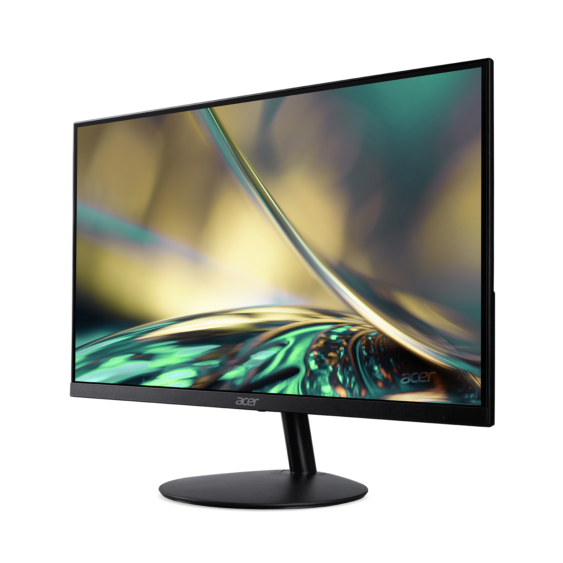 Un monitor de computadora negro que muestra imágenes abstractas y coloridas.
