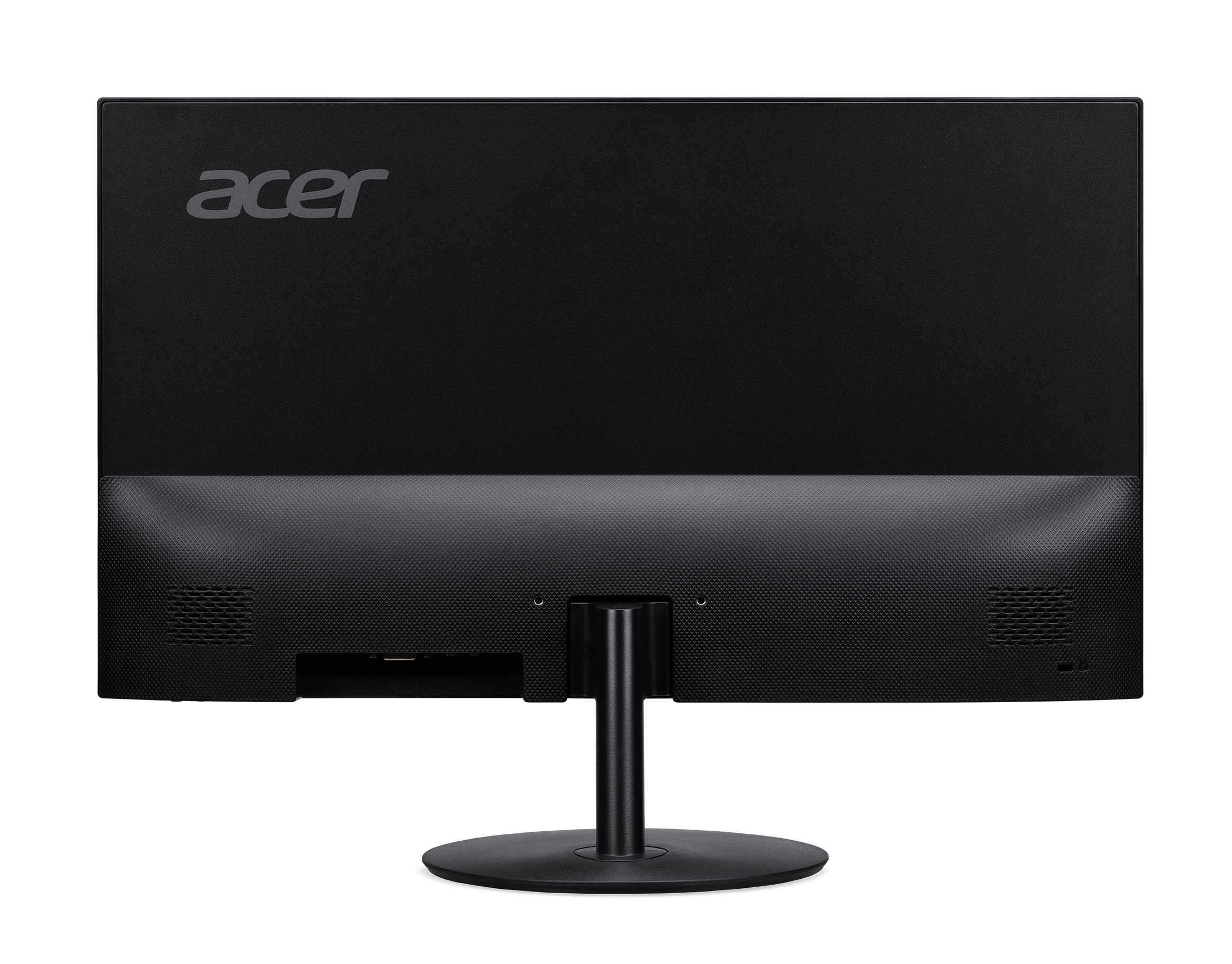 Monitor negro con soporte negro, con el logo de Acer. La parte trasera del monitor es visible.