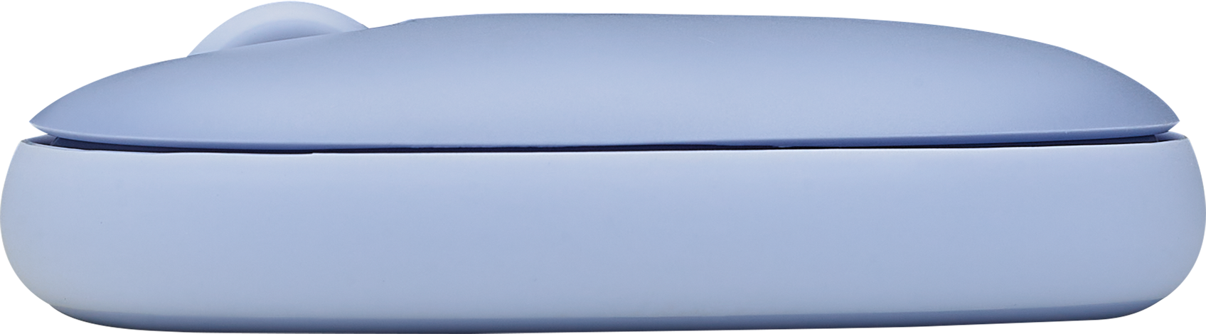 Ein hellblauer, oval geformter Behälter mit erhabenem Deckel. Es ist eine weiche, matte Oberfläche.