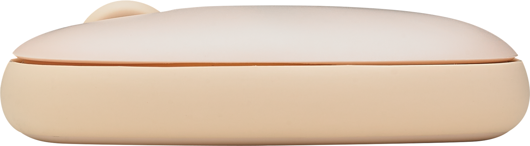 Kleine, beige, runde Dose mit Deckel, Seitenansicht.