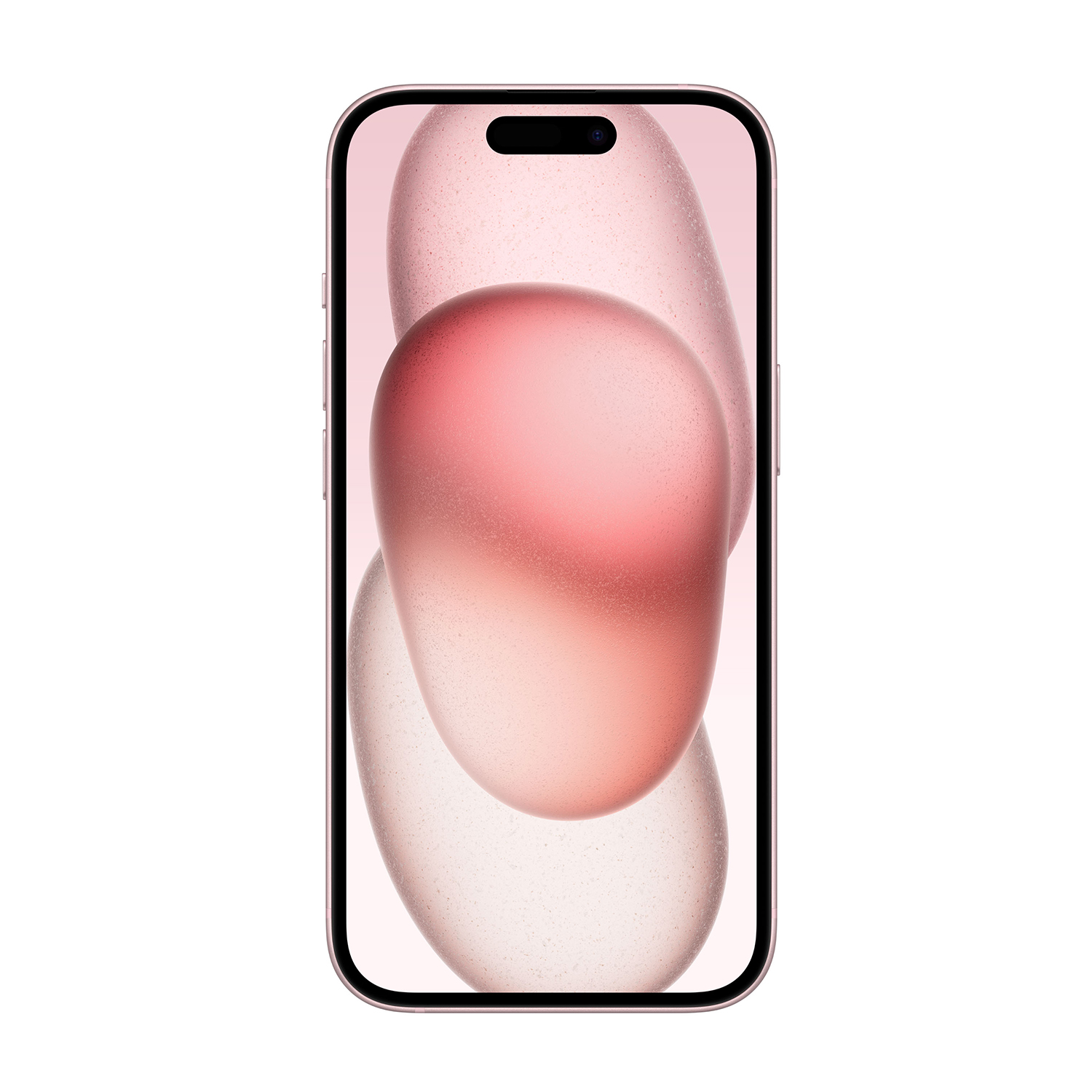 Schermo del telefono rosa che mostra forme astratte rosa e bianche.