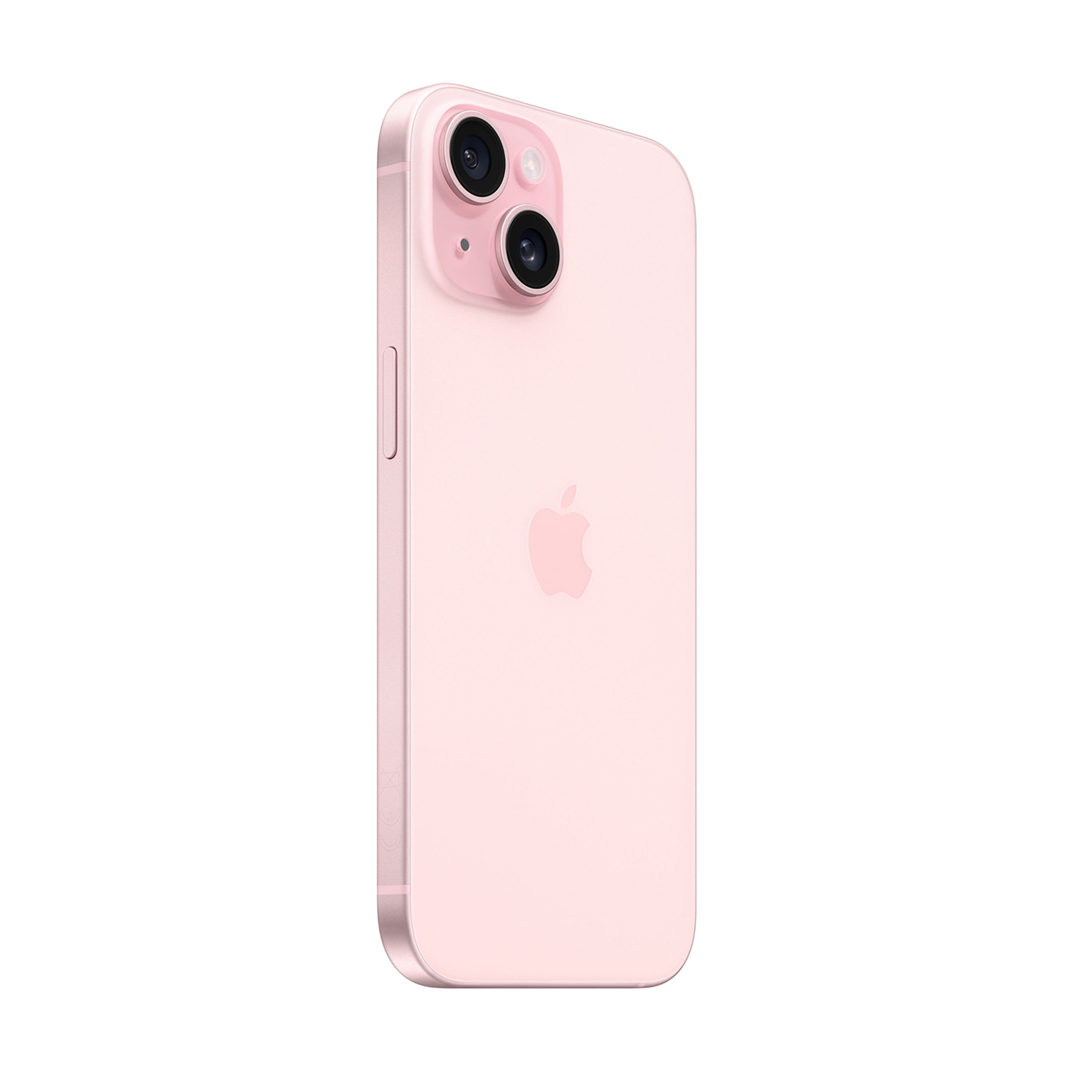 iPhone 14 rosa, vista posteriore, con logo Apple e doppie fotocamere.