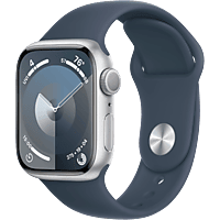 MediaMarkt APPLE Watch Series 9 GPS 41 mm Zilver Aluminium Case/Stormblauw Sport Band - S/M aanbieding