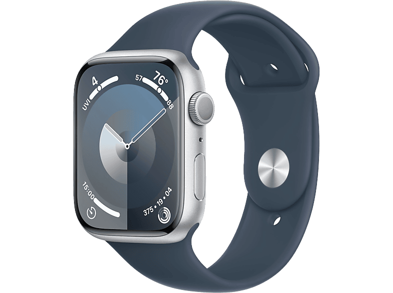 Apple Watch Series 9 GPs 45mm Silver Aluminium Kast Storm Blue Sport Band - M/l (mr9e3qf/a)
