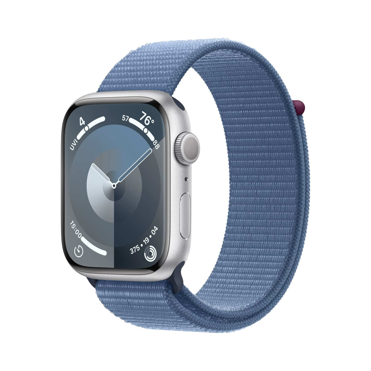 APPLE Watch Series 9 GPS 45mm Boîtier aluminium Silver, Bracelet Sport Loop Winter Blue (MR9F3QF/A)