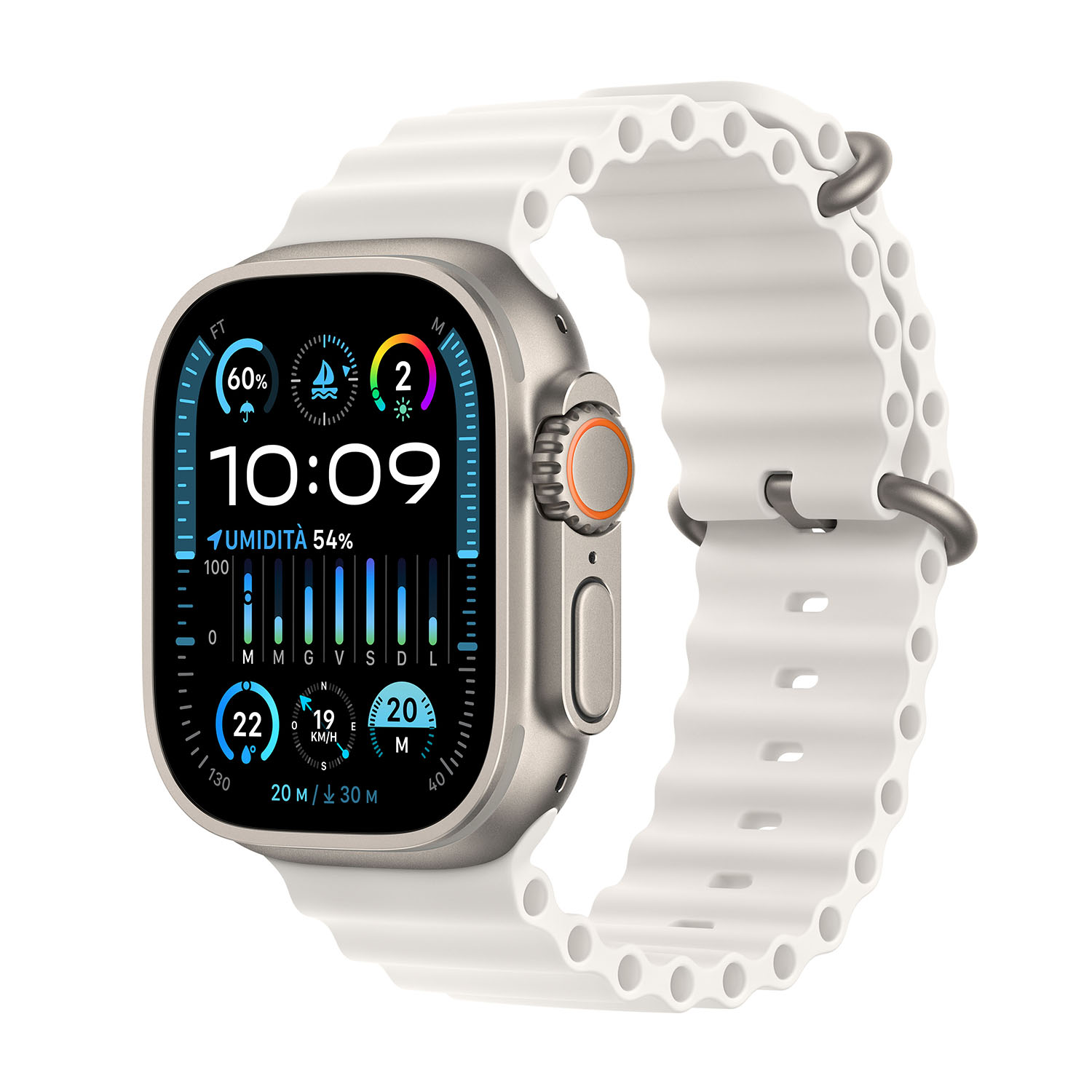 Apple Watch Ultra 2 GPS + Cellular, Cassa 49 mm in titanio con Cinturino Ocean bianco