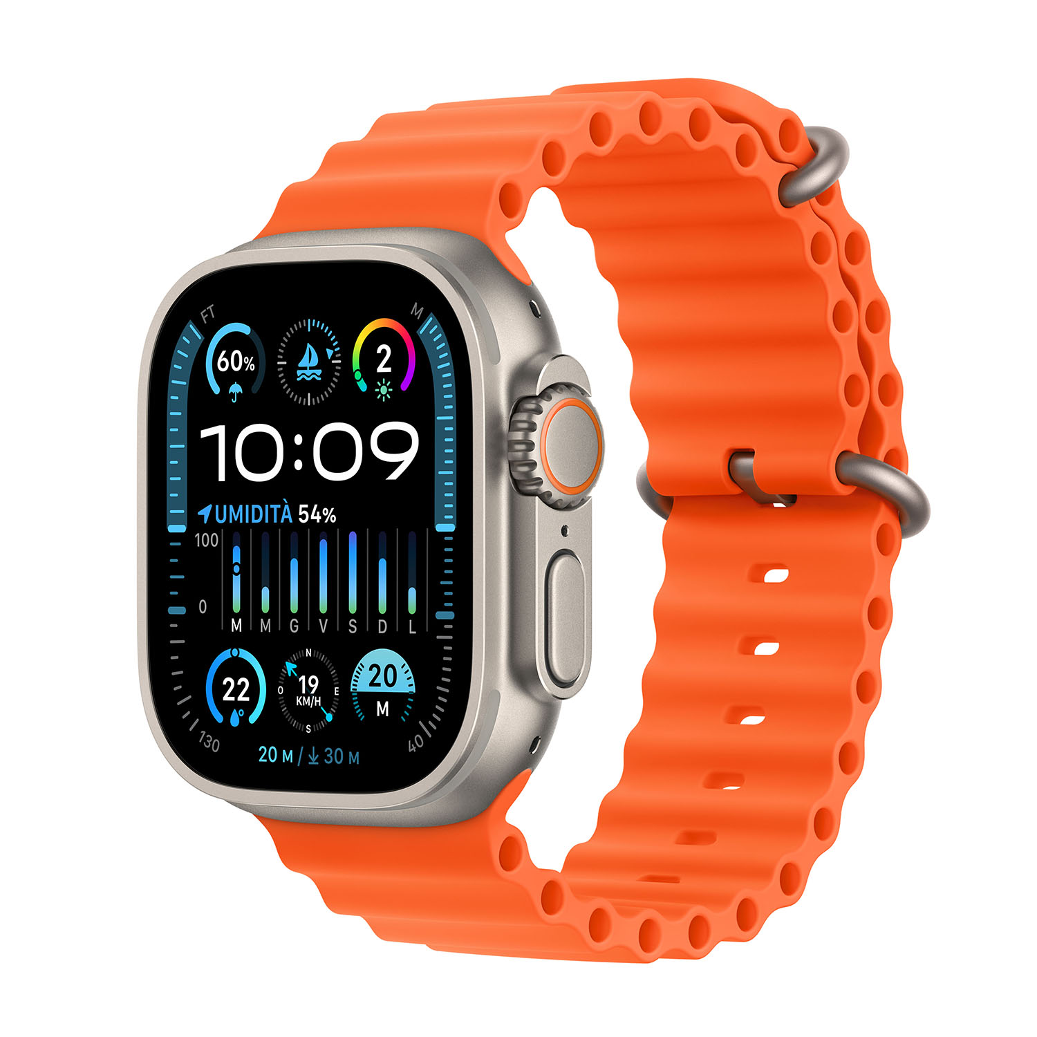 Apple Watch Ultra 2 GPS + Cellular, Cassa 49 mm in titanio con Cinturino Ocean arancione