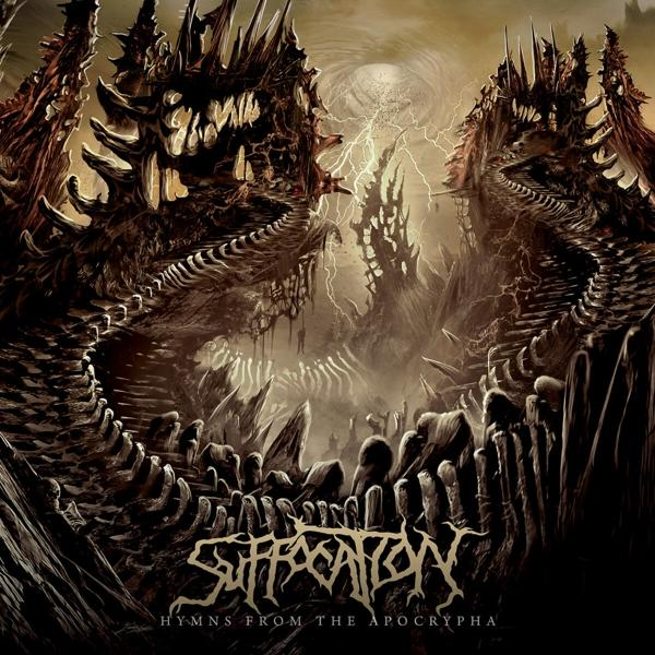 Albumcover für Suffocation - Hymns from the Apocrypha. Zeigt eine dunkle, skelettartige Landschaft.