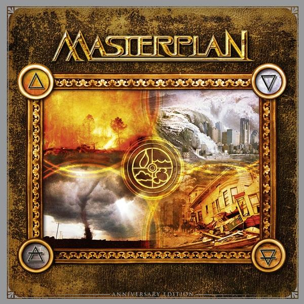 Masterplan Albumcover, goldener Rahmen, vier Katastrophenszenen.