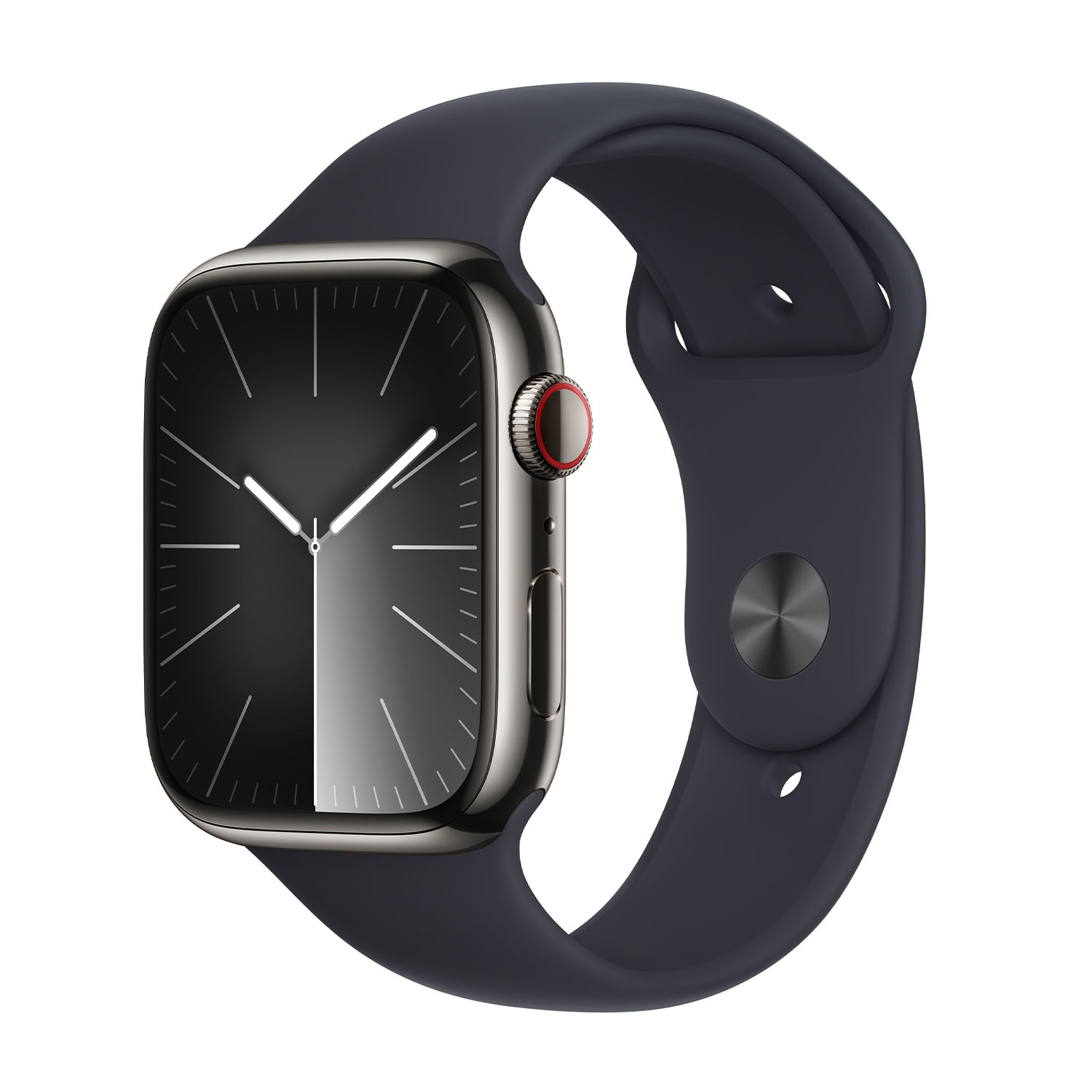 Apple Watch Series 9 GPS + Cellular, Cassa 45 mm in acciaio inossidabile color grafite con Cinturino Sport mezzanotte - M/L