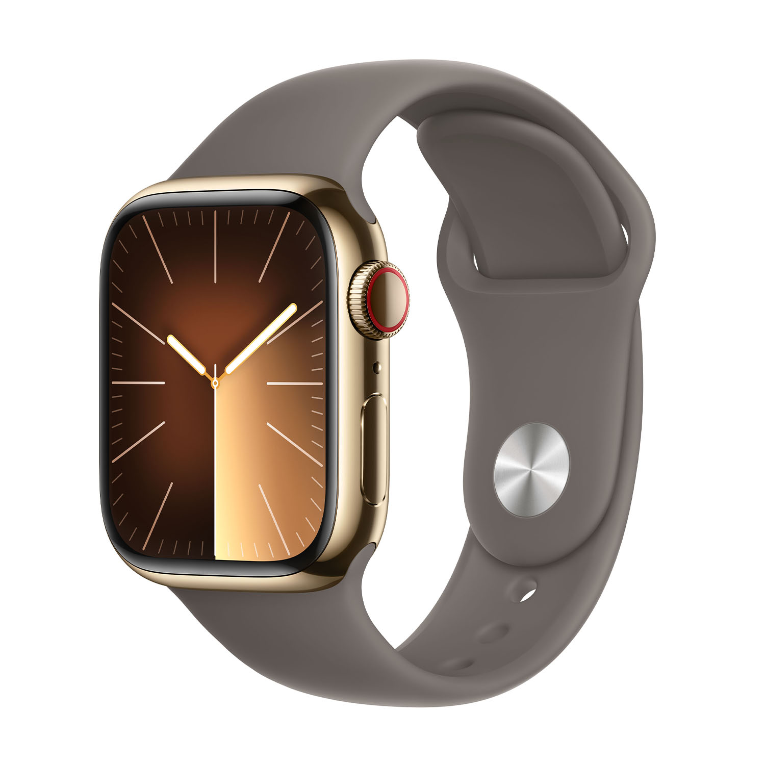 Apple Watch Series 9 GPS + Cellular, Cassa 41 mm in acciaio inossidabile color oro con Cinturino Sport grigio creta - S/M