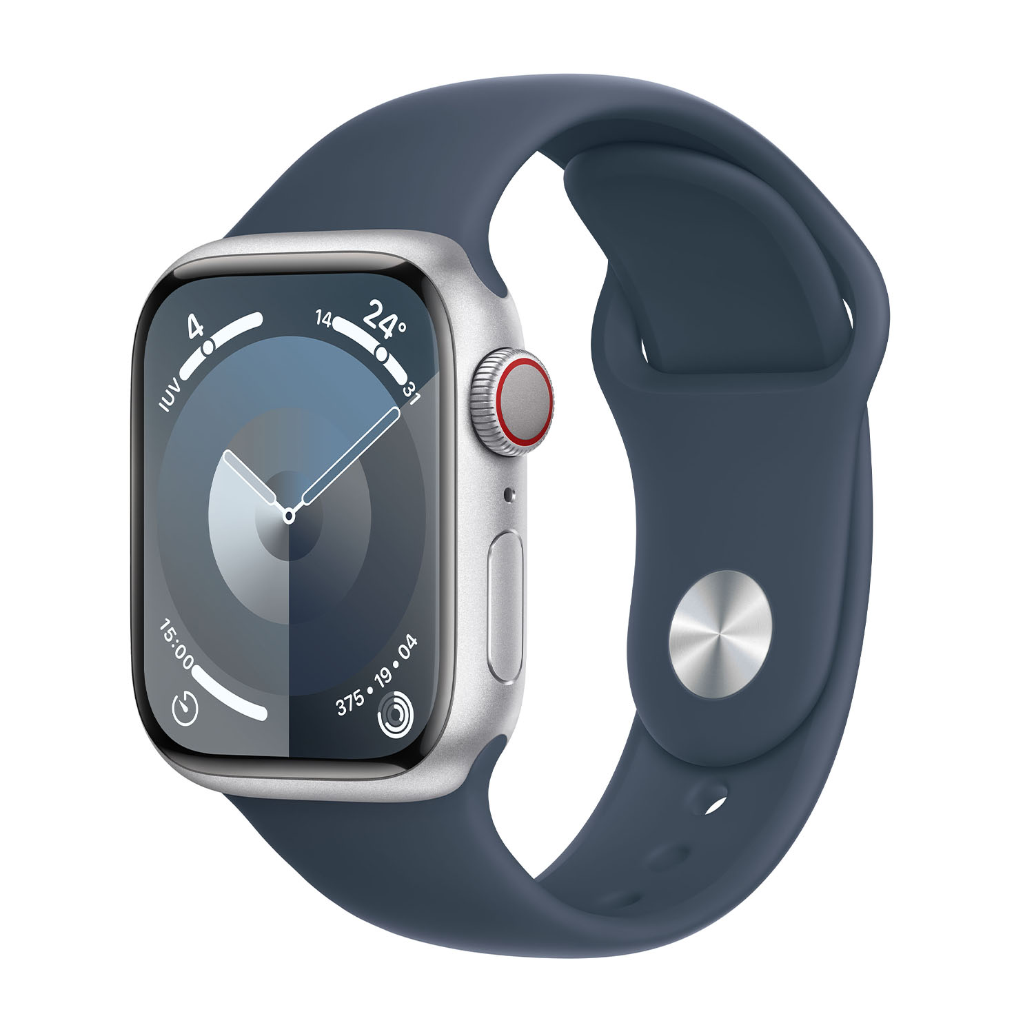 Apple Watch Series 9 GPS + Cellular, Cassa 41 mm in alluminio argento con Cinturino Sport blu tempesta - M/L